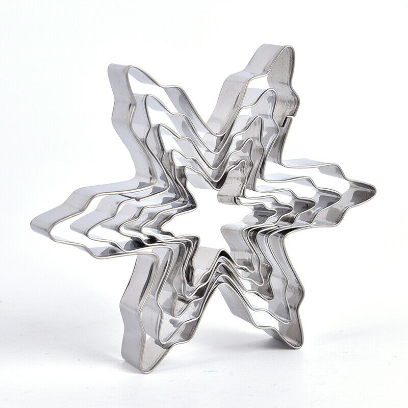 5PCS Snowflake Stainless Steel Cookie Cutter Biscuit Pastry Mold Cake Decor DD