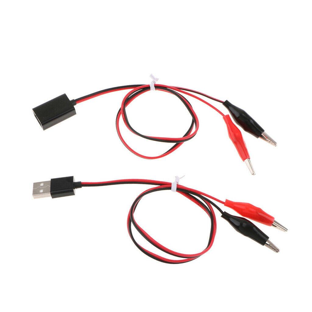 Alligator Clips to USB Male + Female Test Lead Adapter Cable 53cm (pack of 2)