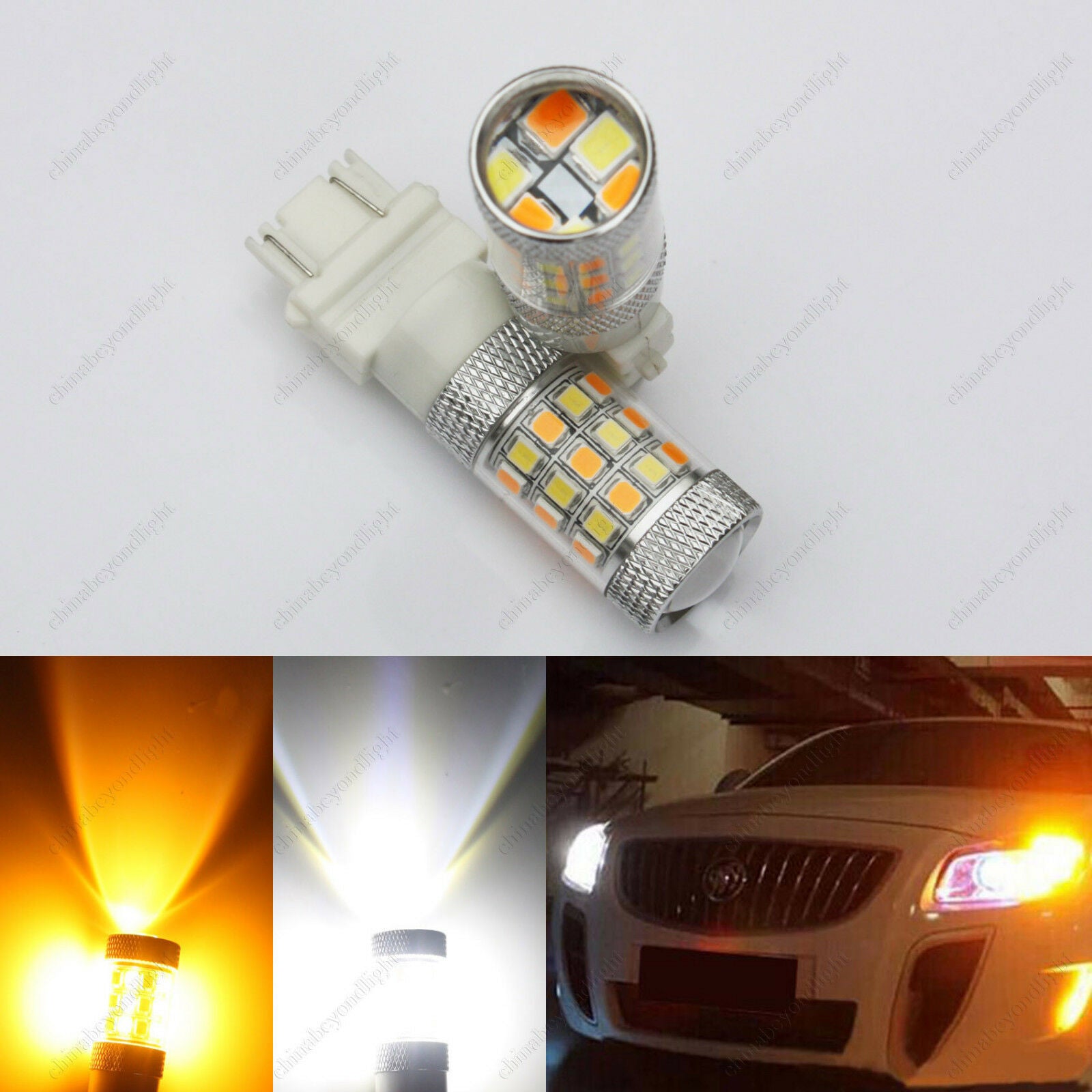 2* Switchback Dual Color White Amber 3157 LED Bulb Turn Signal tail DRL Light