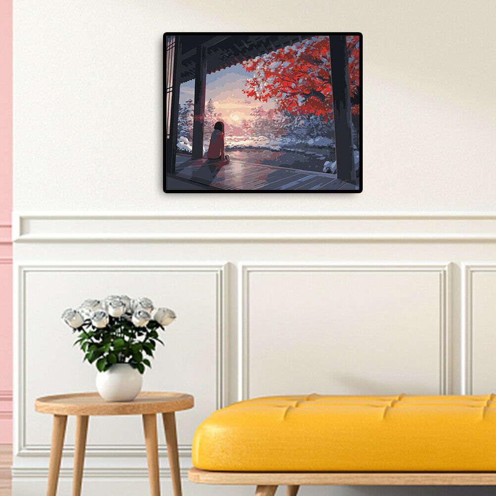 Watching Cherry Blossom Girl DIY Paintings By Number Kits Oil Art Picture @