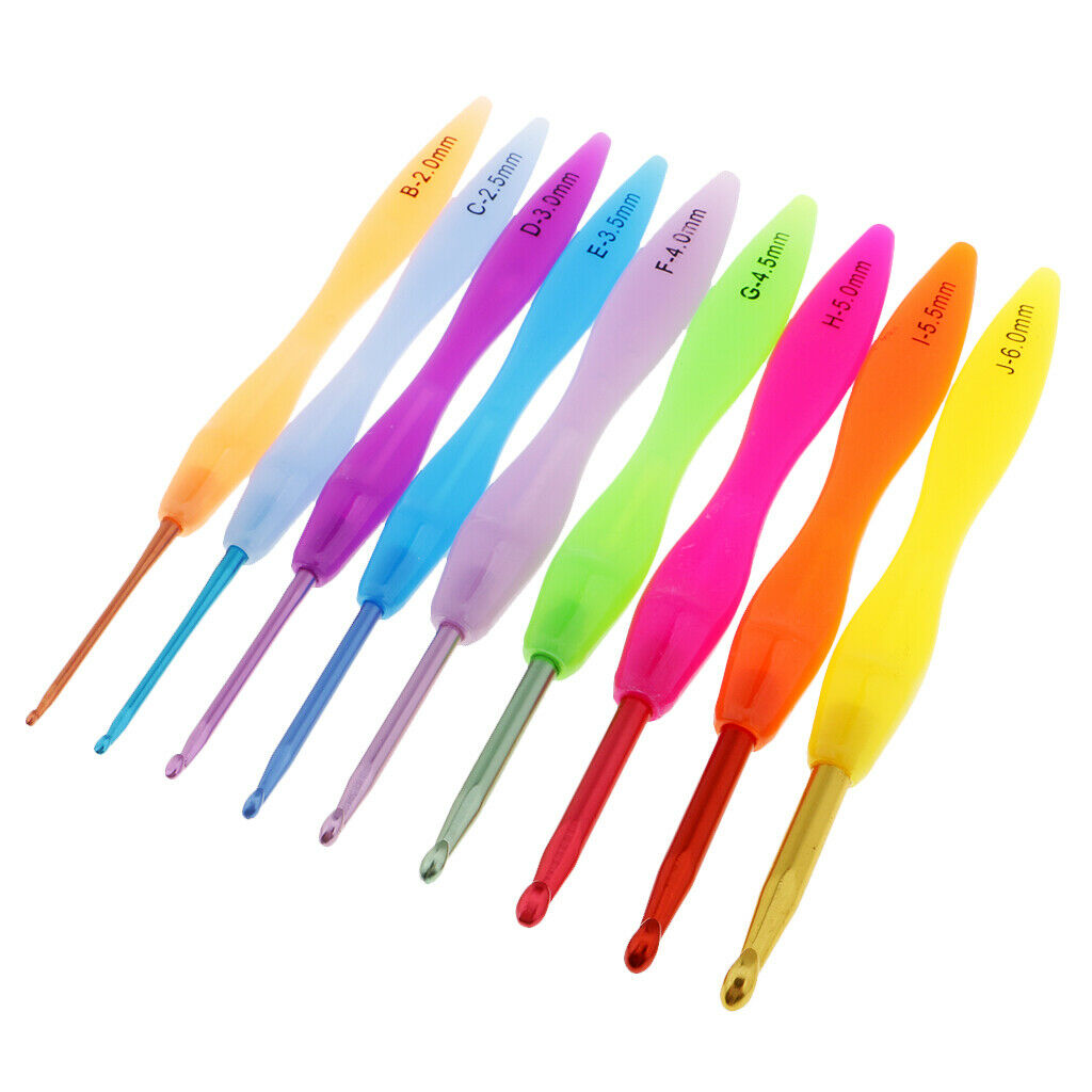 9Pcs Colorful Plastic Handle Alumina Crochet Hooks Knitting Needles 2-6mm