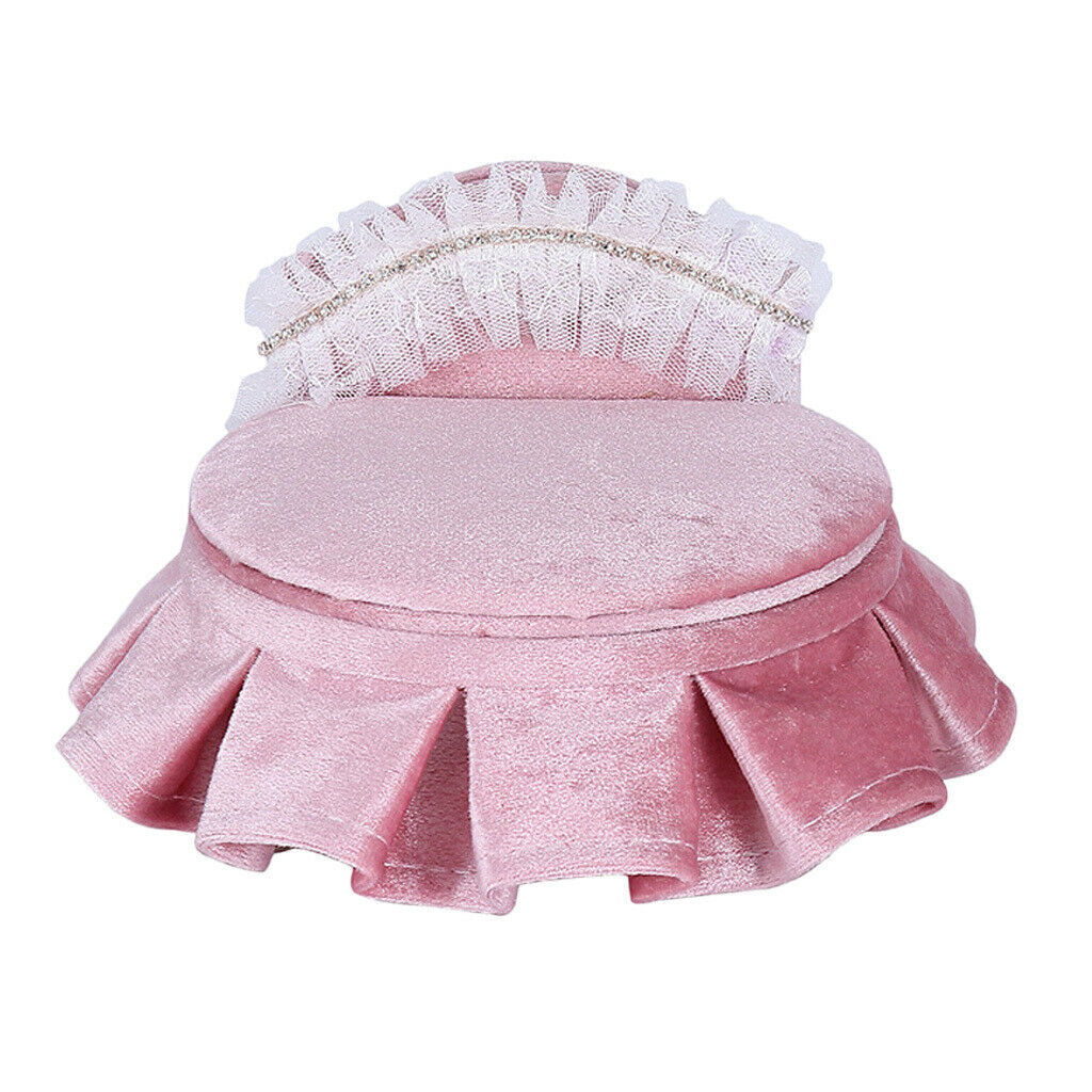 Pink Round Bed Chair Jewelry Box Mini Furniture Earrings Rings Display Tary