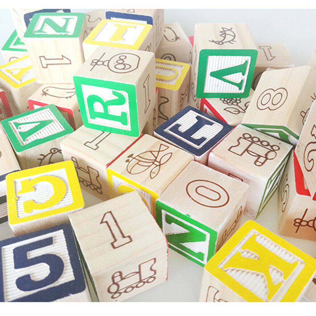50pcs Wooden A~Z Alphabet Cubes Stacking Blocks Kid Toddlers Educational