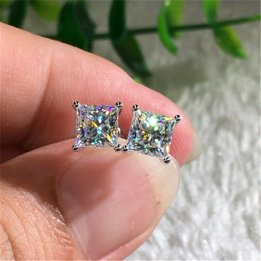 1Pair Square Stud Earrings Women Men Cubic Zirconia Crystal Stud Earrings Trendy