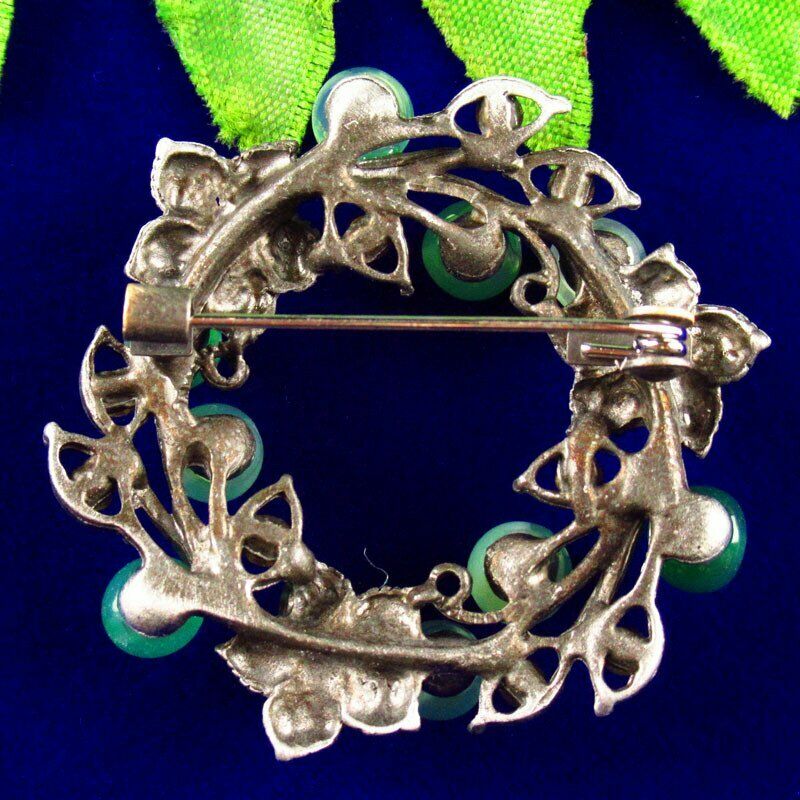 Green Onyx Agate Beads Rhinestone Alloy Enamel Garland Pendant Brooch BL-22