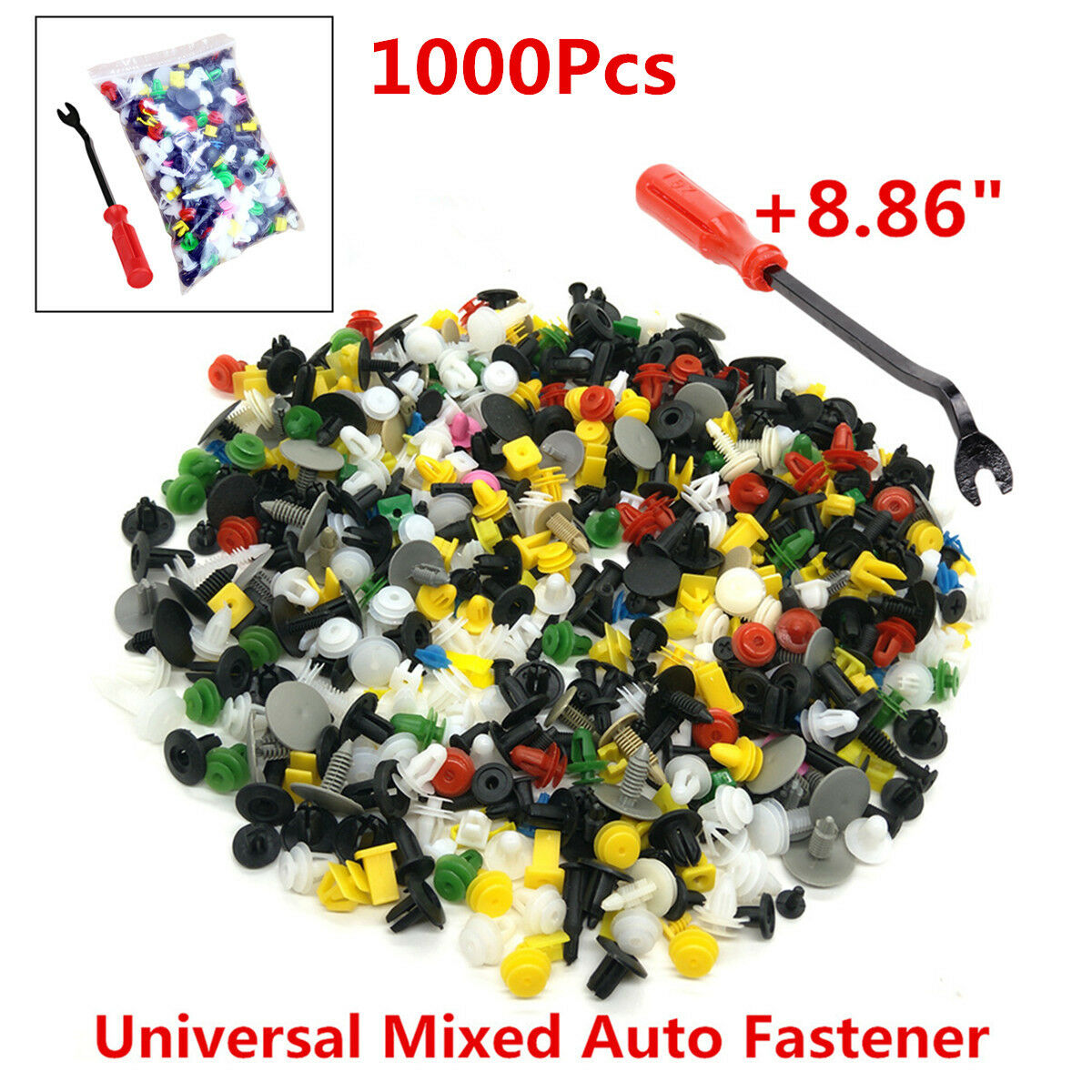 1000 Mixed Car Door Bumper Fender Fastener Retainer Rivet Push Pin Clip+Pry Tool