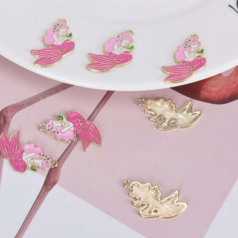 10x/Lot Enamel Alloy Mermaid Charms Metal Pendants DIY Jewelry Findings Cr Nj Rf