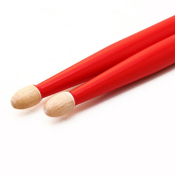 2 Pairs Maple Wood Drumsticks 5A Drum Sticks Wooden Tips Red & Black Music Band