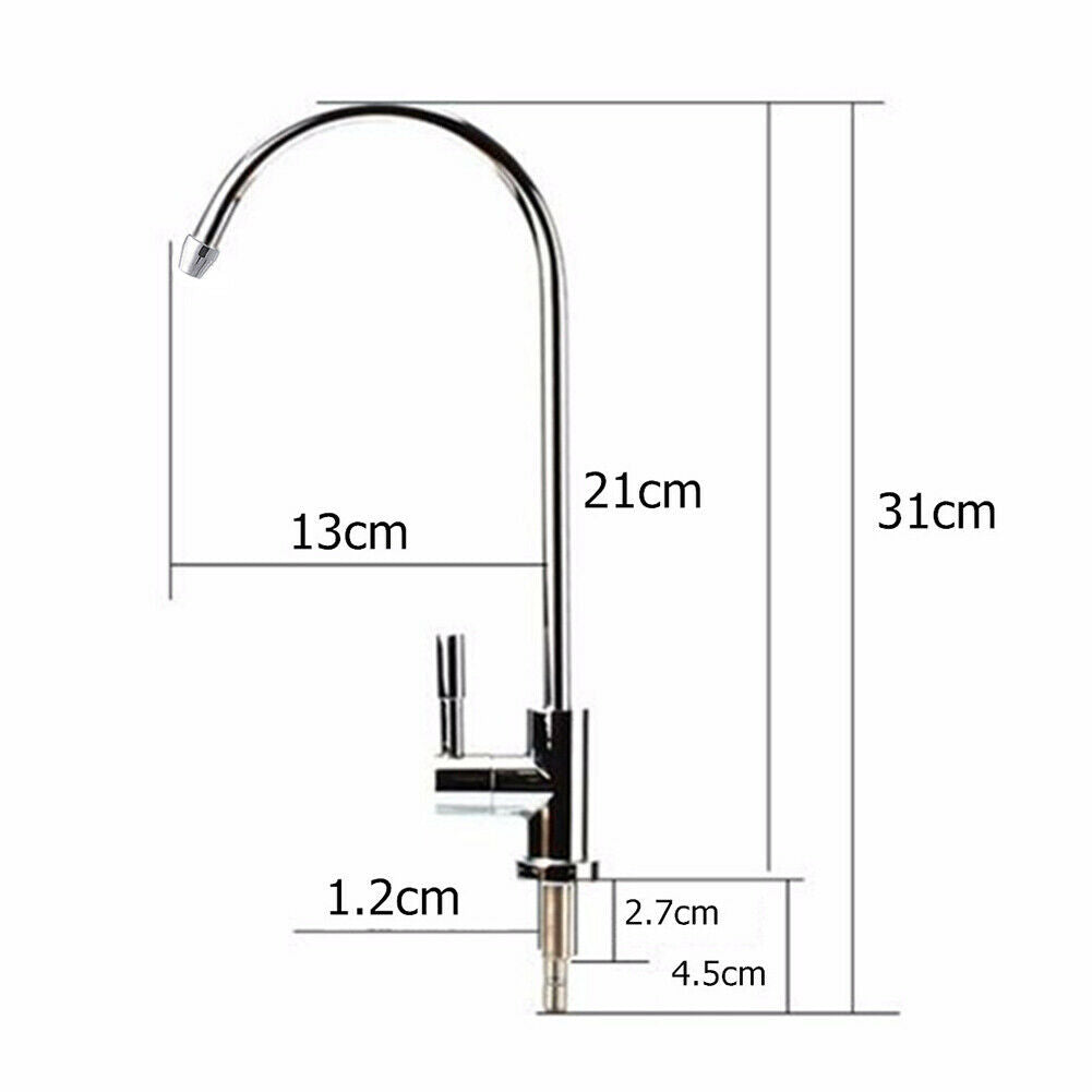 1/4 inch 360° RO Water Filter Faucet Reverse Osmosis System Goose Neck Sink Tap