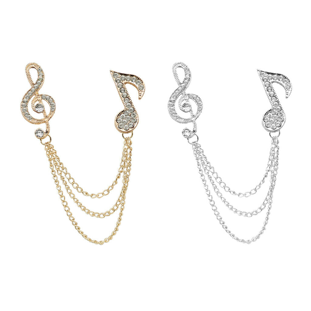 2pcs Unisex Music Symbol Shirt Suit Collar Neck Tip Brooch Pin Tassel Chain