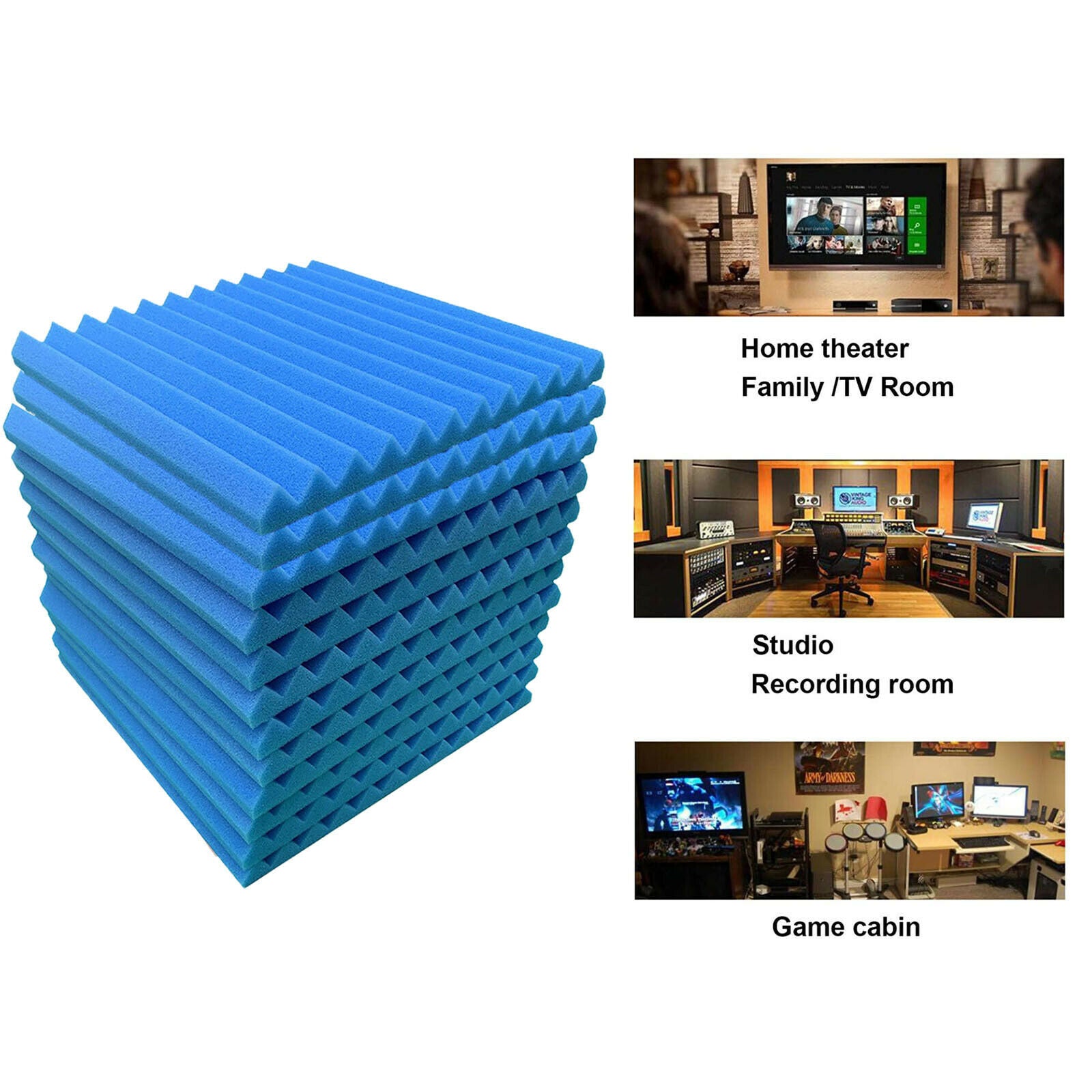 Acoustic Foam Panel 12" 12" Office Soundproofing Padding Wedge Sponge blue