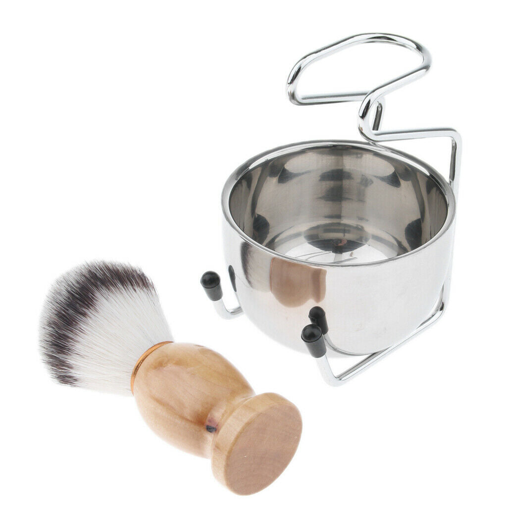3x Premium Wood Shaving Brush Bowl Mug Cup Stand Holder Kit Set For Men