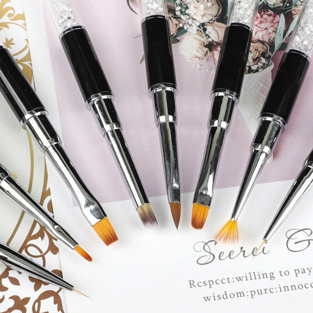 8 PCS Nail  Gel Brush Gradient Painting Pen Rhinestone Handle Nail Art DIY Tool