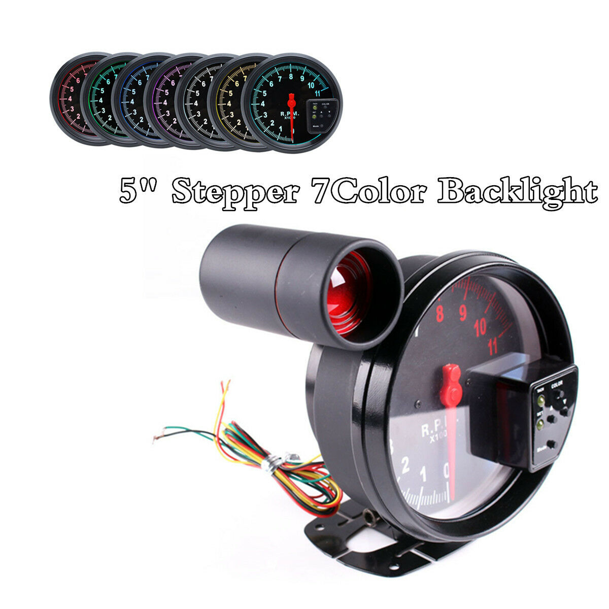 5" Stepper motor Car RPM 11000K Tachometer Gauge Warning light background 7color