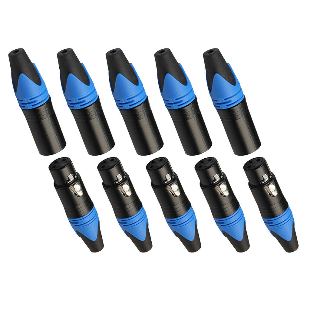 10 Pack XLR 3 Pin Male/Female Plugs Audio Mic Cable Plug Connector -Blue