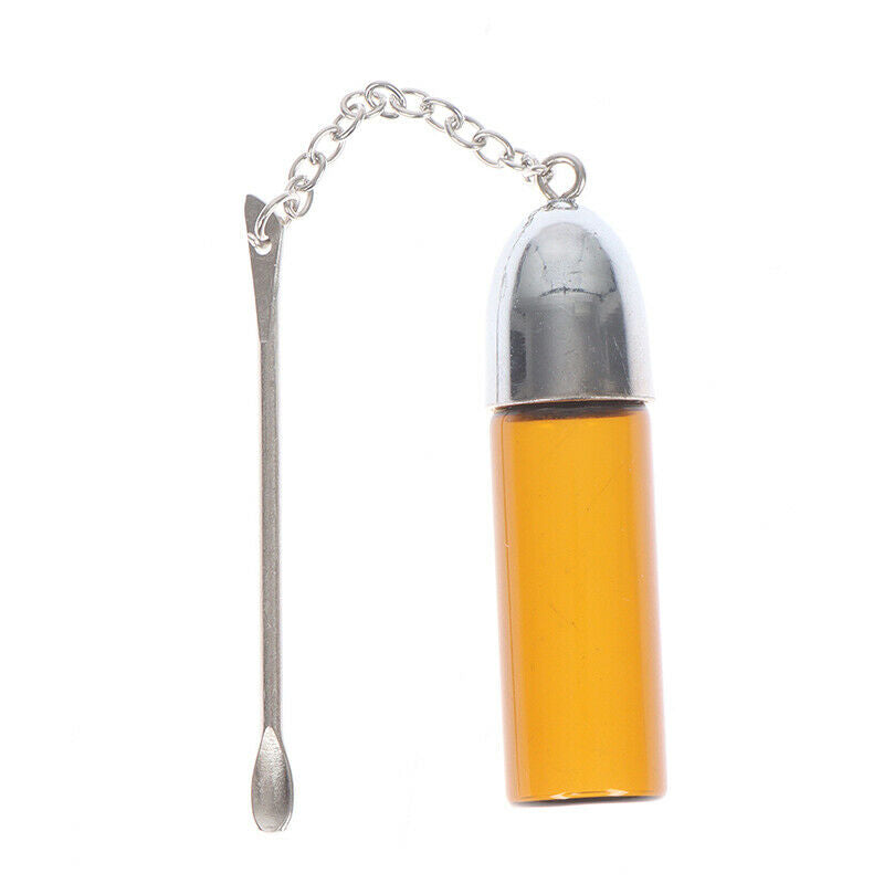 Glass Snuff Bottle With Metal Spoon Snorter Container Storage Pill Case