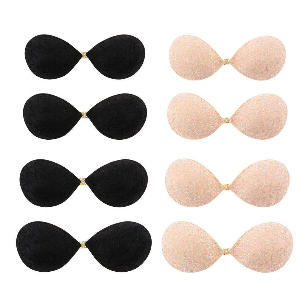 Selfadhesive Strapless Reusable Invisible Silicone Pushup Bras Black S