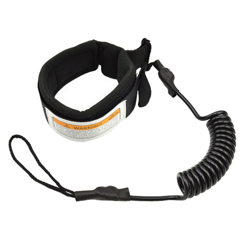 Surfboard Ankle Leash Rope Coiled Standing Paddle Board Safety Surfing - Black