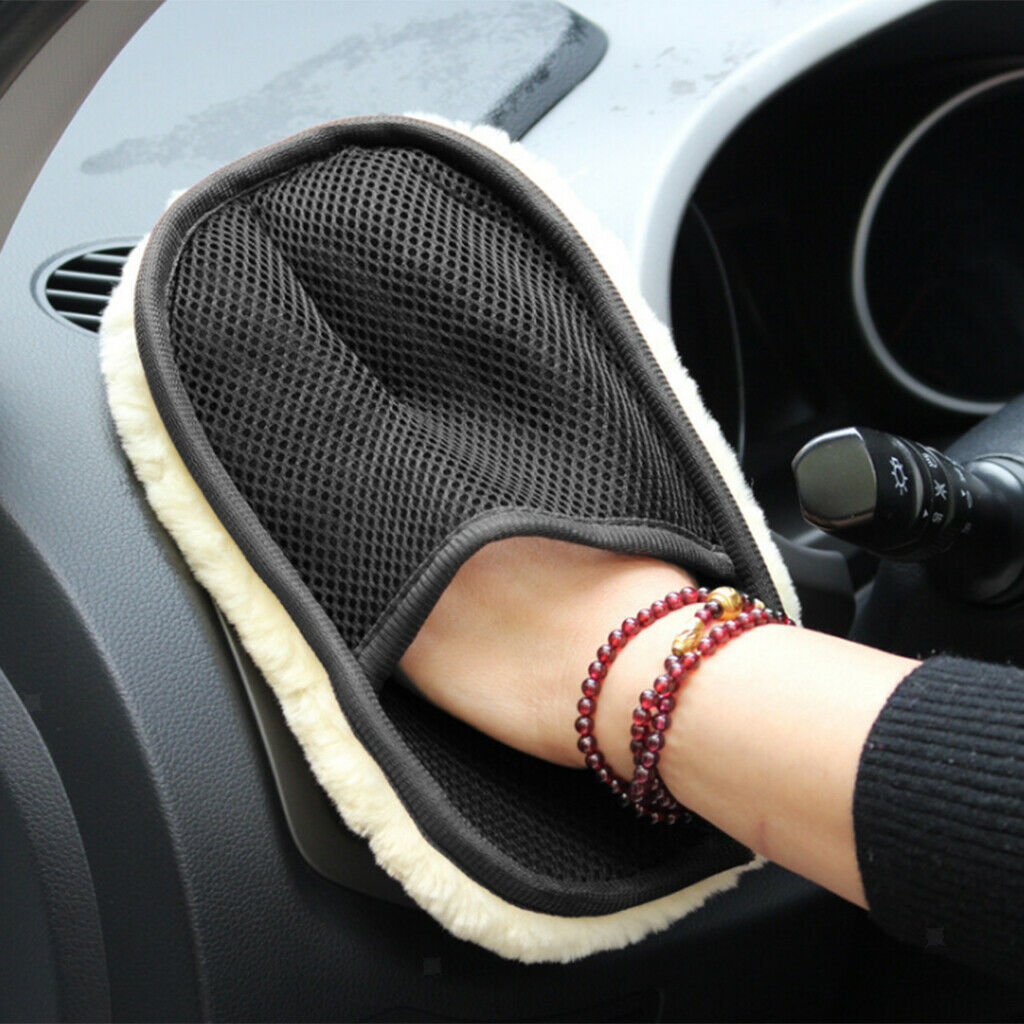 2x Car Cleaning Brushes Polishing Mitt Brush Clean Wool Car Wash Glove Black