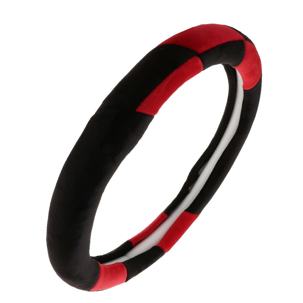 Universal Car Plush Steering Wheel Cover Anti-slip Warm For Winter Black&Red