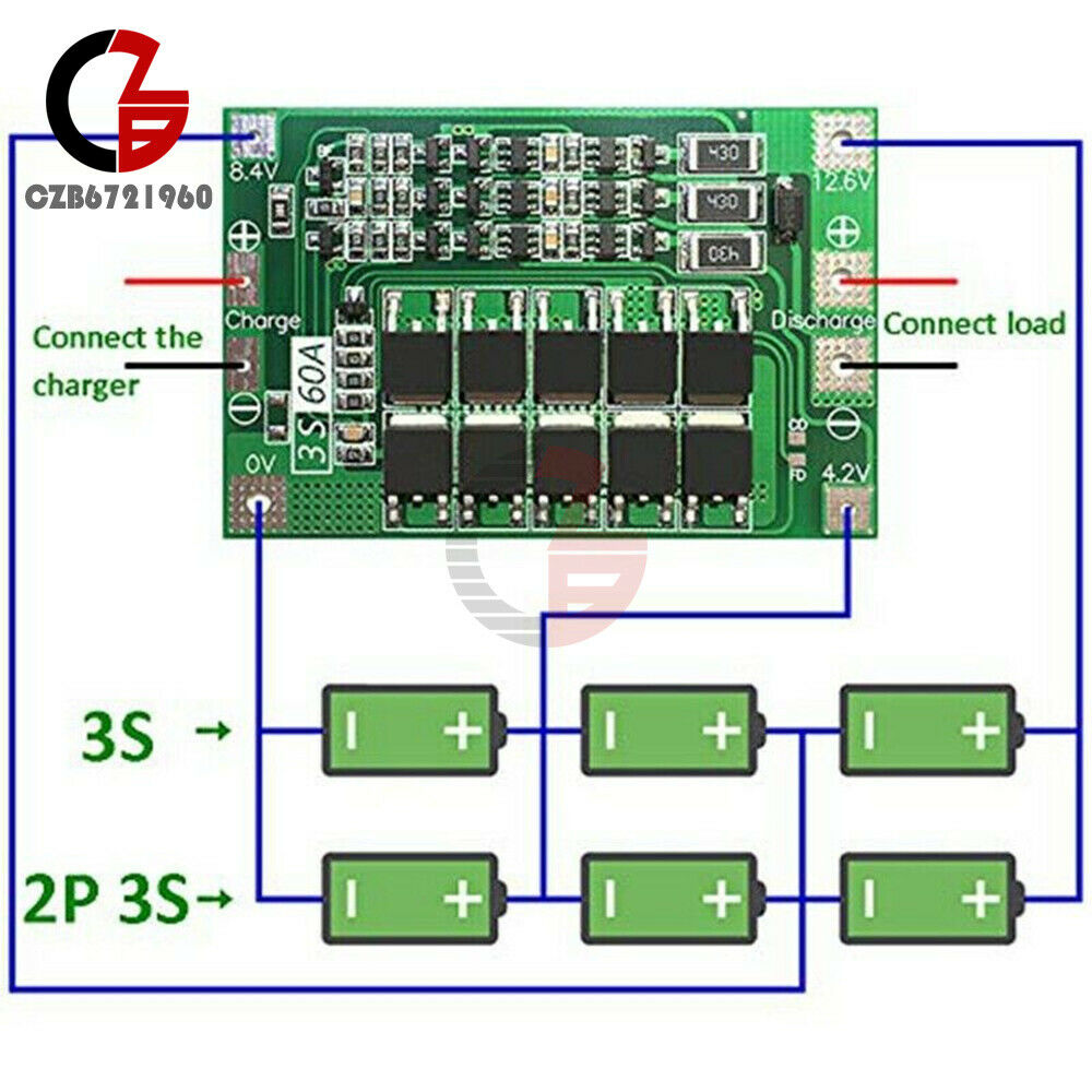 3S 60A 12.6V Li-Ion LiPo Battery BMS 18650 Charger Balanced Protection Board