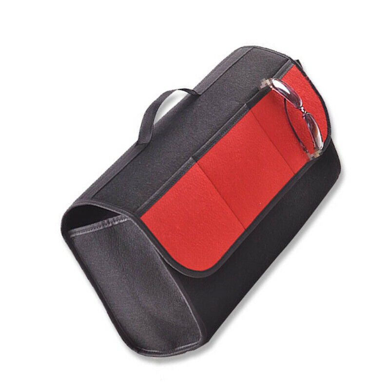 Car Trunk Foldable Cargo Organizer Felt Bag Storage Pocket Box Case Black + Red