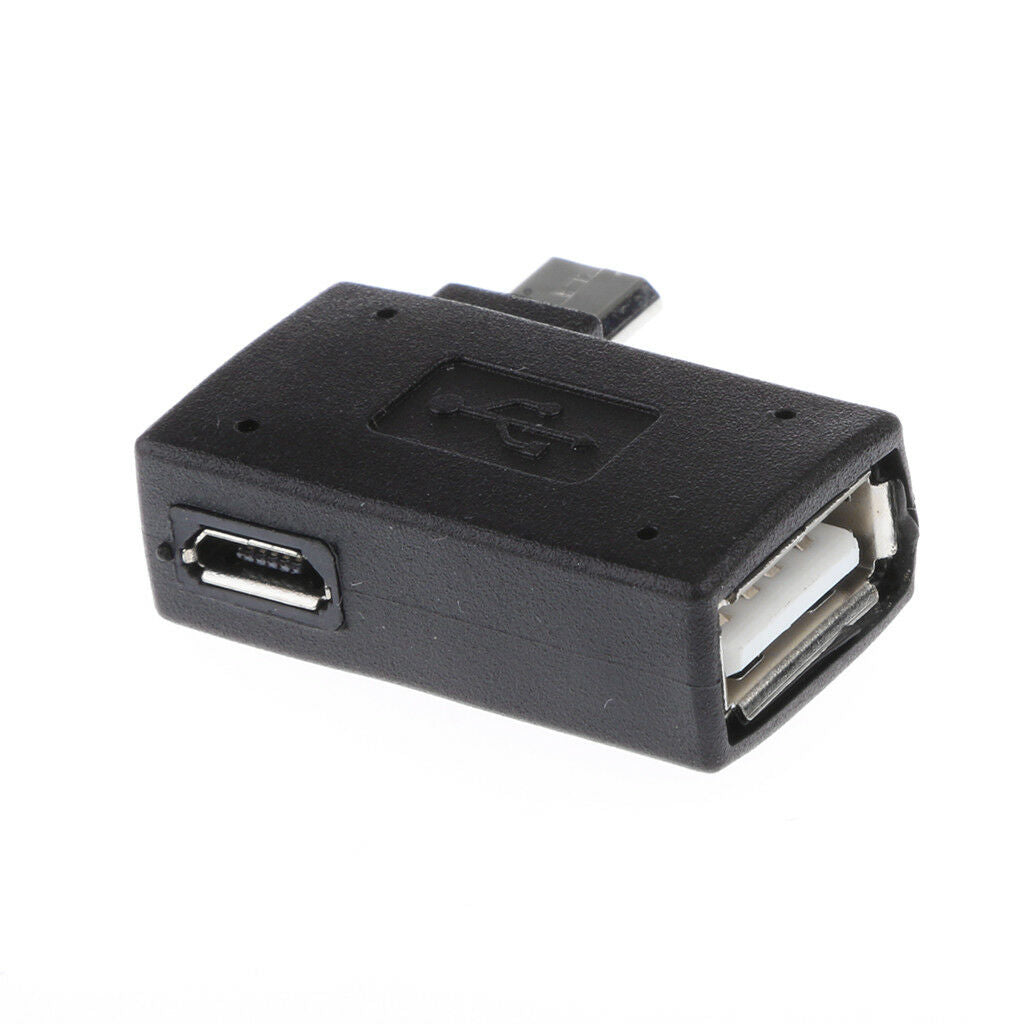 90 degree Right Angle Micro USB 2.0 OTG Host Adapter M to F with USB Power