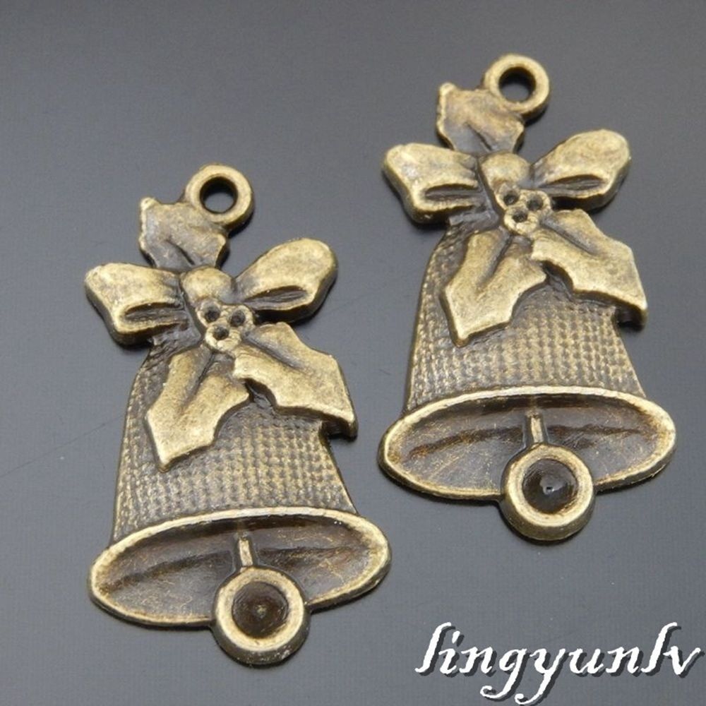 16-pack Antiqued Bronze Alloy Floral Bell Pendant Jewelry Making Charm 29x16mm