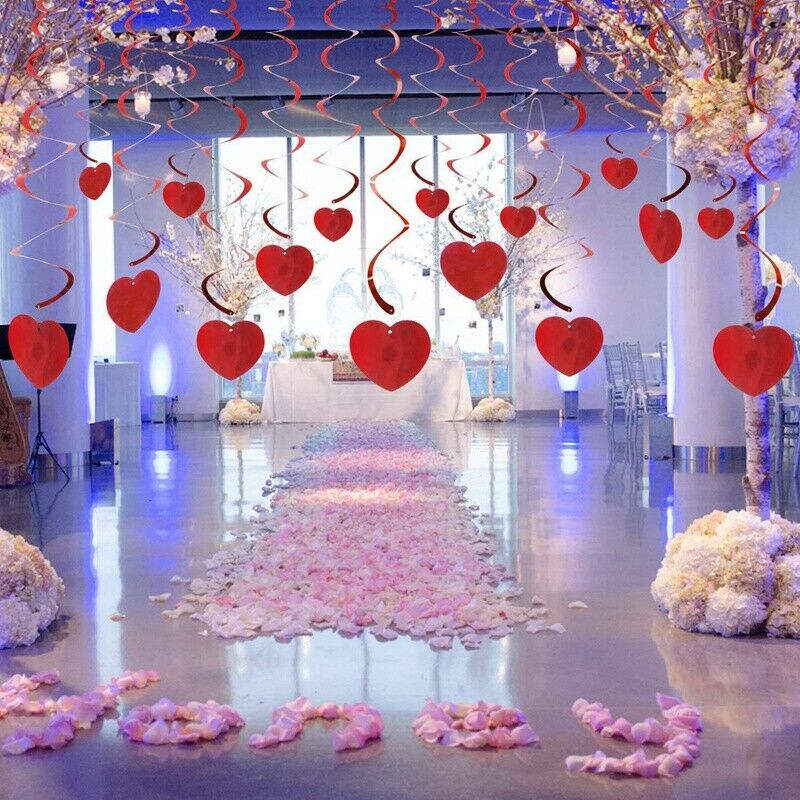 36PCS Valentine's Day Hanging Heart Swirls Decoration, Red Heart Hanging DecZ9X3