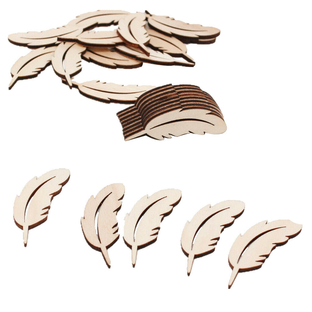 25pcs Feather Shaped Natural Wood Slices Rustic Wooden Pieces Embellishment