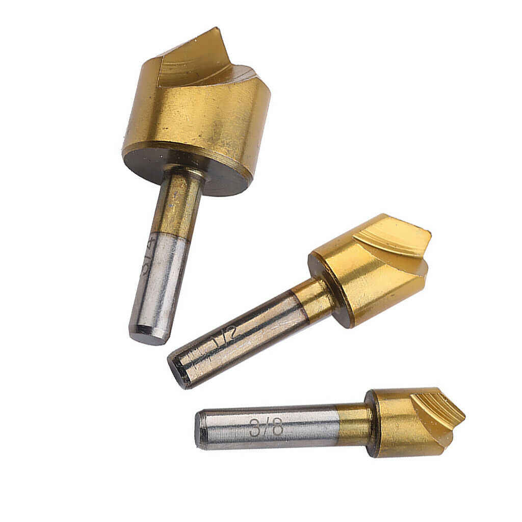 3Pieces Titanium Countersink Steel Chamfer Metric Drill Bit for Wood