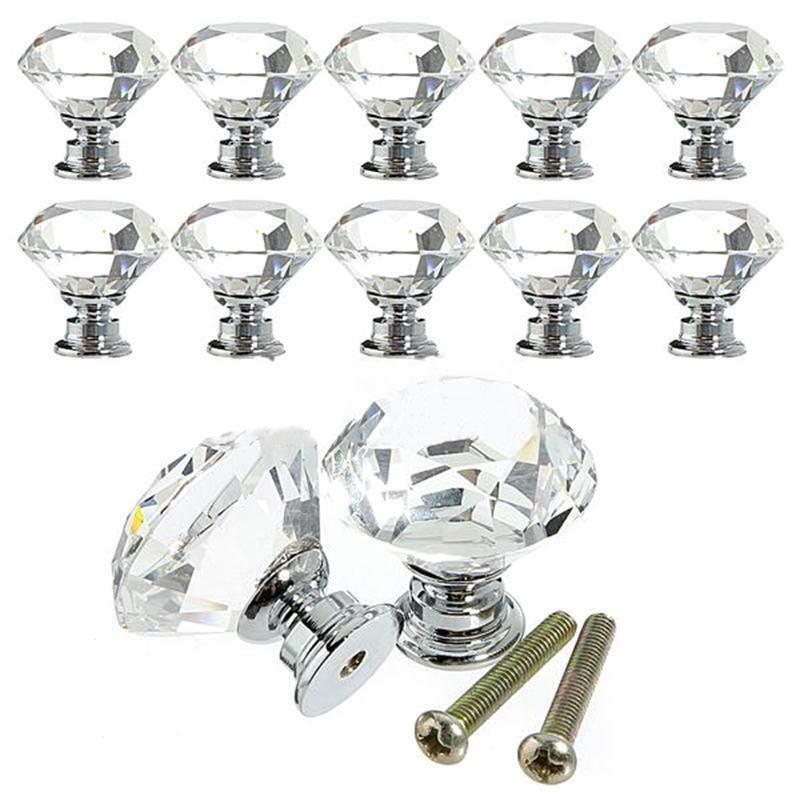 Crystal Glass Diamond Shape Door Knobs Cupboard Drawer Cabinet Kitchen Handles