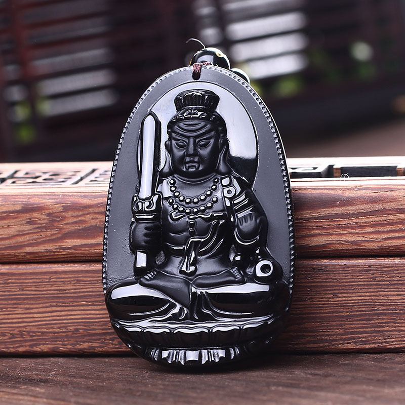 100% Natural obsidian pendant "Acala" Buddha patron saint AAA