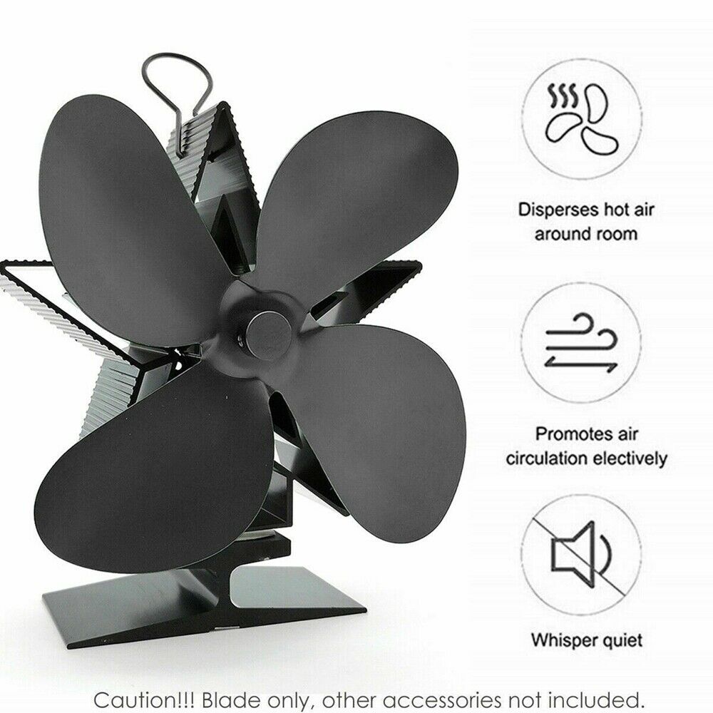 4-Blades Heat Powered Wood Stove Fan Wood Log Burner Eco-Friendly Fireplace Fan