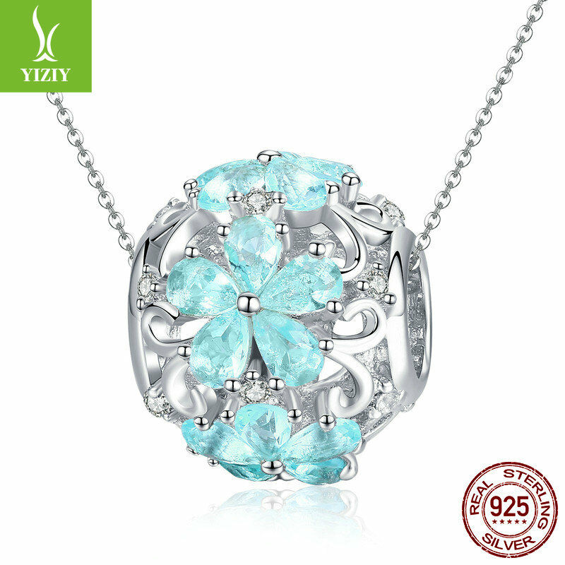 Elegant Snowflake 925Sterling Silve Zirconia Charm Glass Bead Fit Chain Bracelet