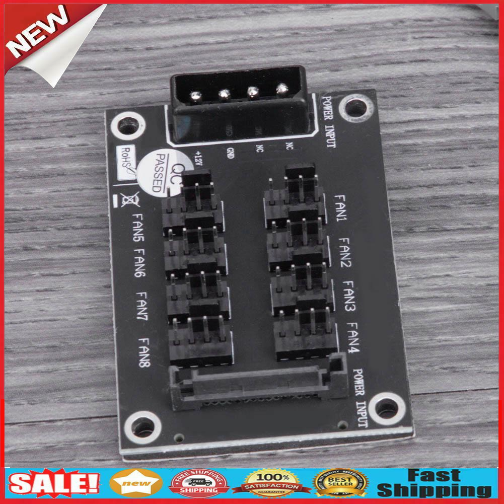 4-Pin or SATA 15-Pin to 8 Way 4-Pin PC Chassis Cooling Fan Splitter Hub @