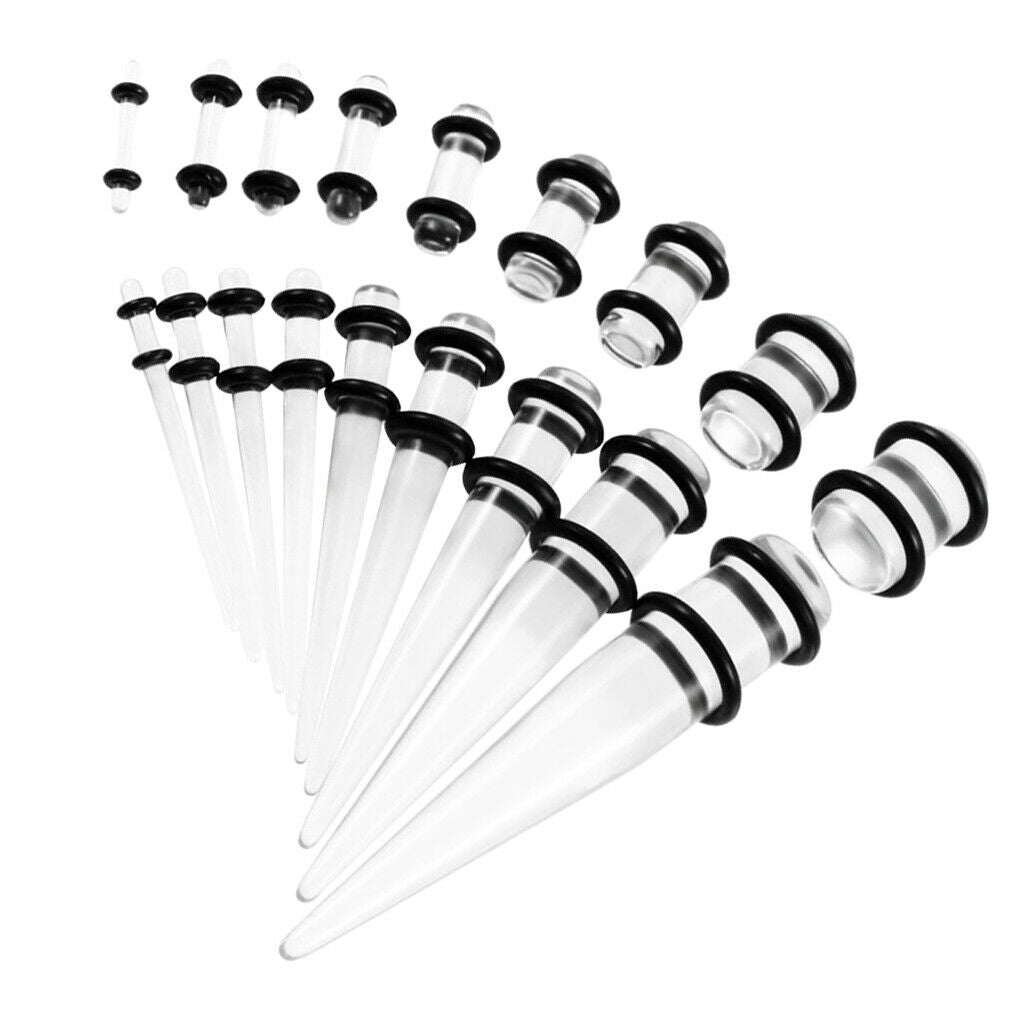 36Pcs Lot Ear Gauges Stretching Kit Plugs Tunnel Taper 14G-00G Expanders Set