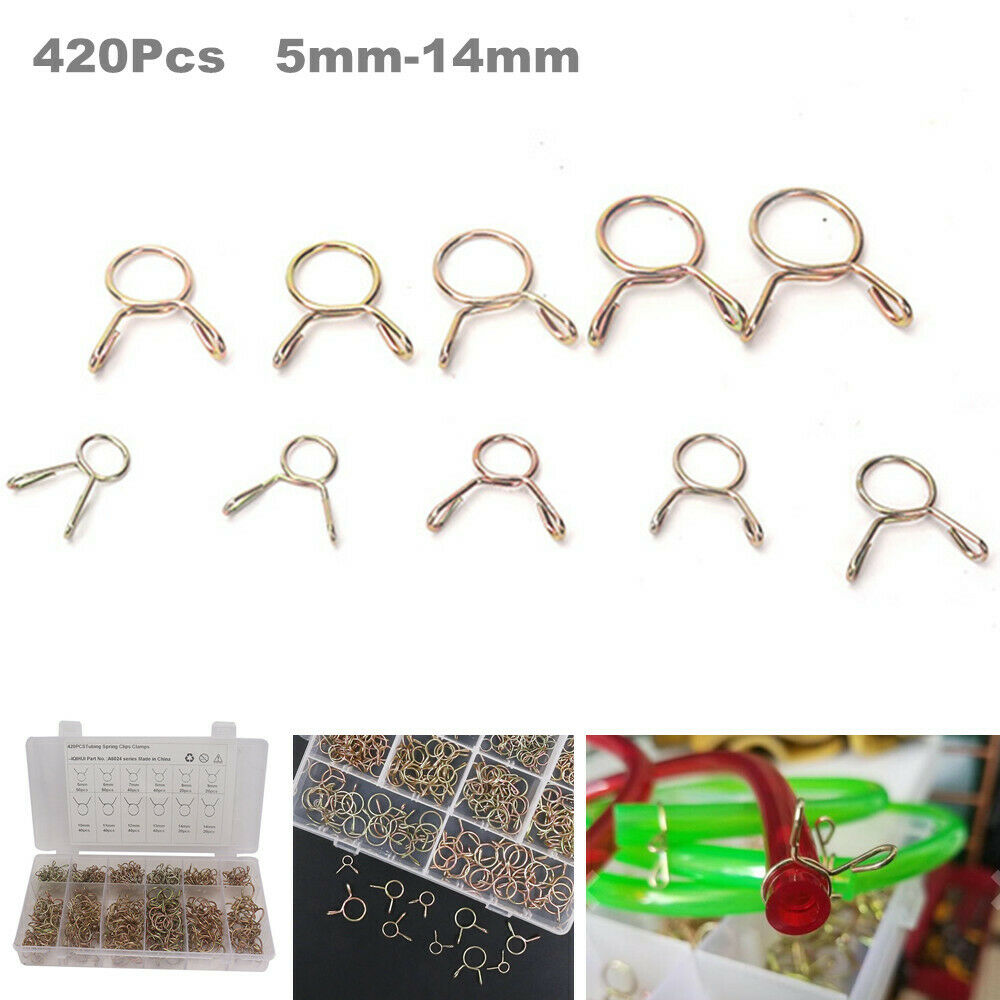 420Pcs 5mm-14mm Fuel Oil Hose Line Spring Clip Air Tube Clamps Assortment Box