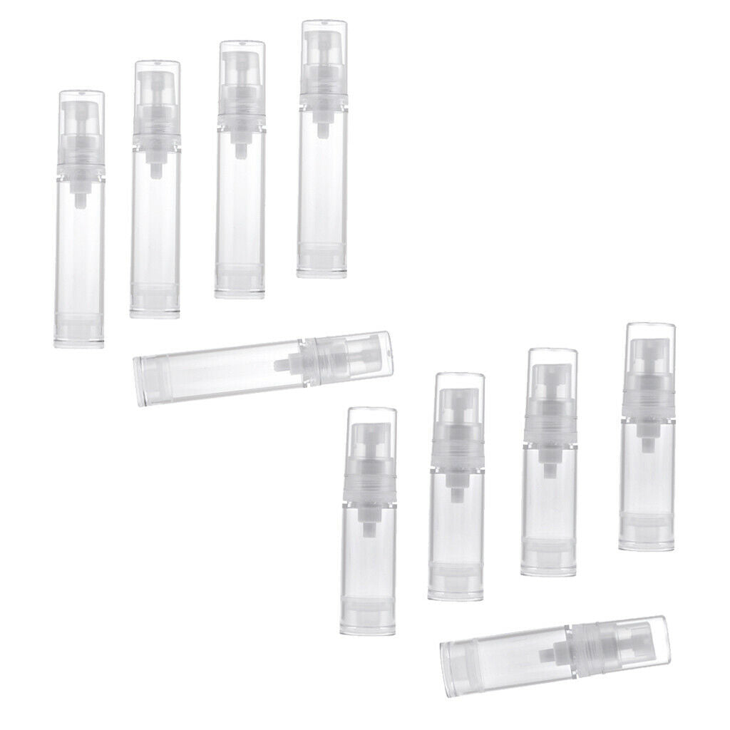 5ml/10ml Clear Airless Pump Bottle Empty Vacuum Lotion Travel Containers 10x