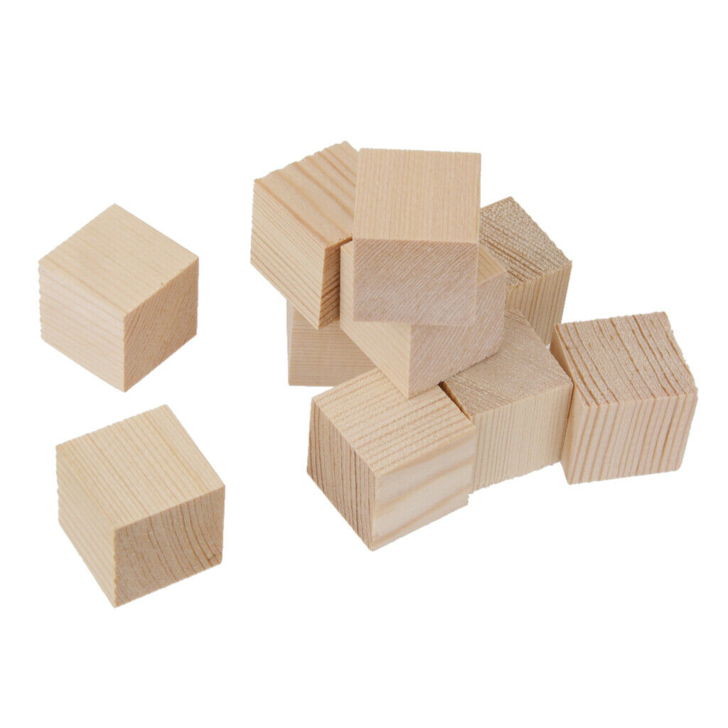 10pcs Unfinished Wood Cube Blocks for Scrapbooking Kids Crafts Gifts 25mm