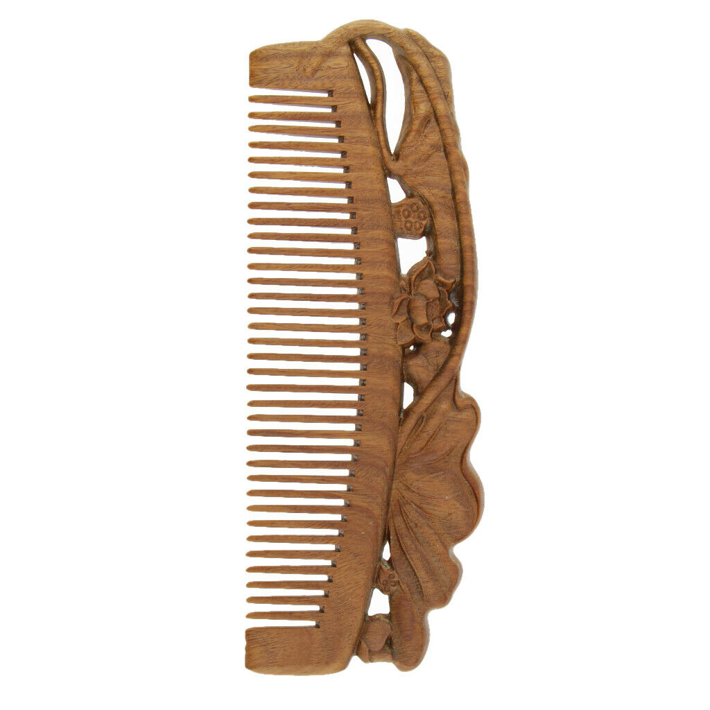 Lotus Carved Natural Sandalwood Hair Comb Massage Brush