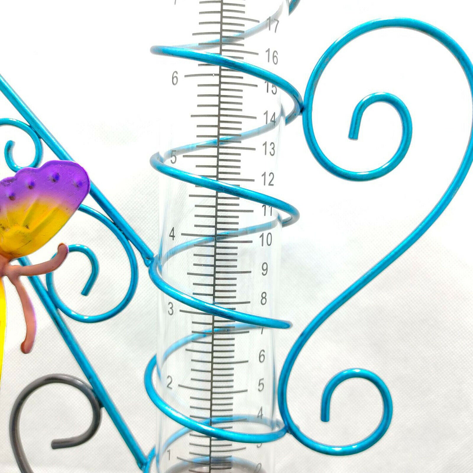Solar Powered LED Lighted Metal Butterfly Flower Rain Gauge Garden Stakes Light