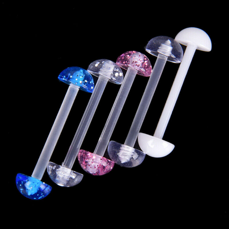 5Pcs/Set Mixed Acrylic Ball Barbell Soft Bar Tongue Ring Studs Body Pierc.l8