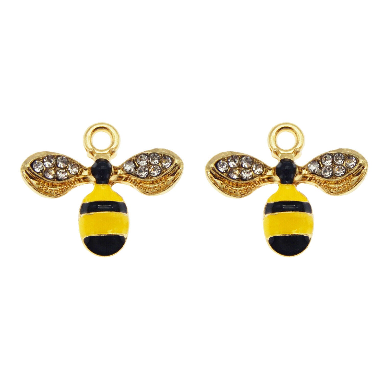 12 pcs Enamel Bee Charm Alloy Crystal Bumblebee Pendant Earring Findings 17*14mm