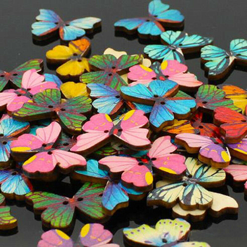 B7 50x Mixed Sewing Butterfly Phantom buttons Scrapbooking 2 Holes Bulk Wooden