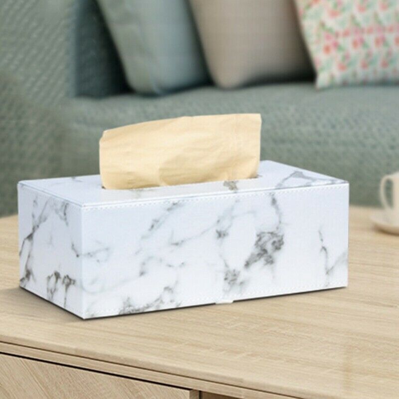 Rectangular Marble PU Leather Facial Tissue Box Cover Napkin Holder Paper ToweN7