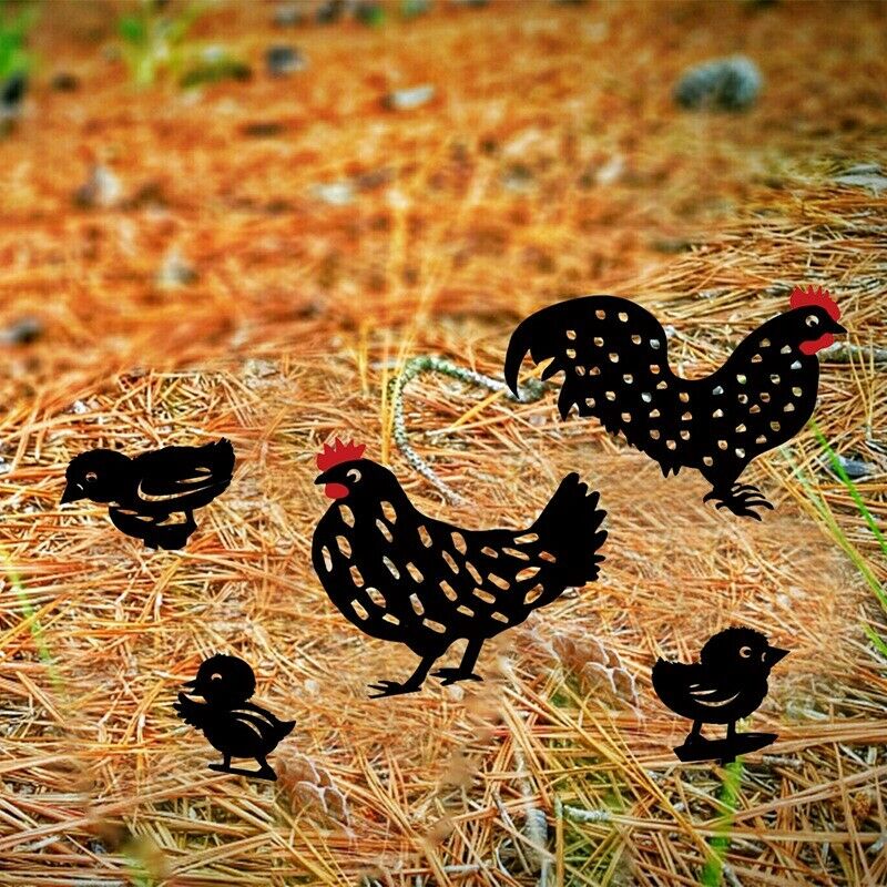 5 PCS Rooster Stakes Chicken Family Garden Silhouette Yard Art Chicken StatuJ9E8