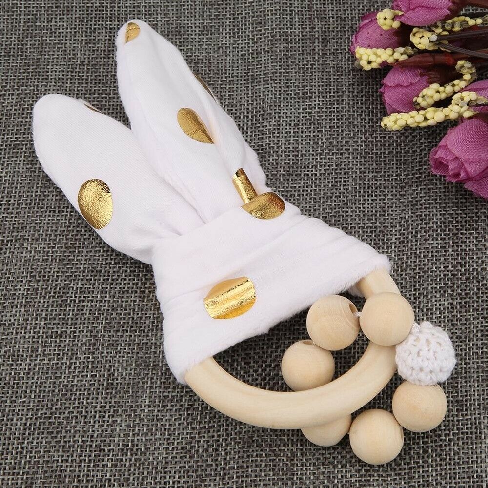 Wooden Handmade Colorful Beads With Rabbit Ear 's Shape Hanging Decor Fits Baby