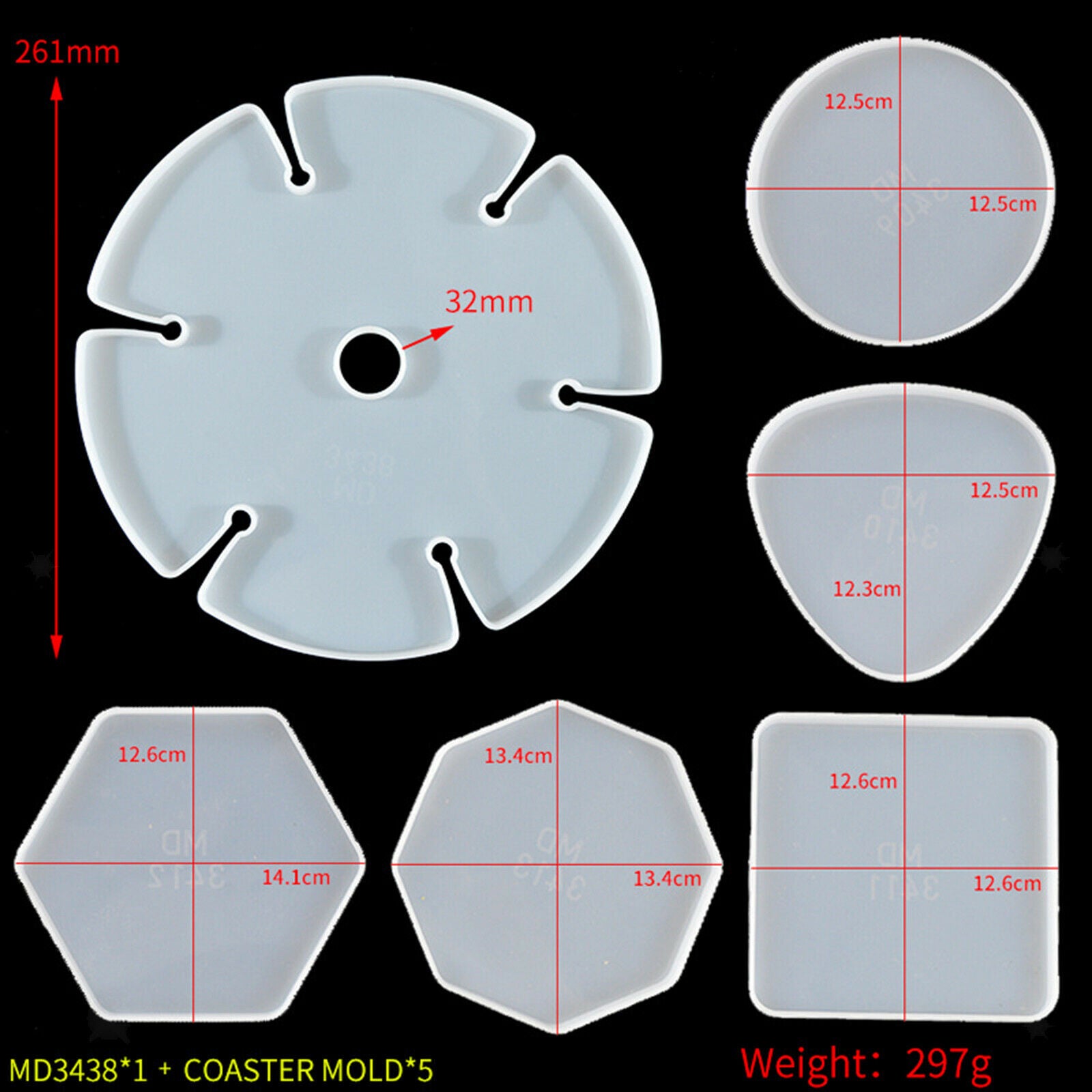 6x Wine Glass Holder Mold Clear Cup Mat Round Making Coaster Mould Hexagon