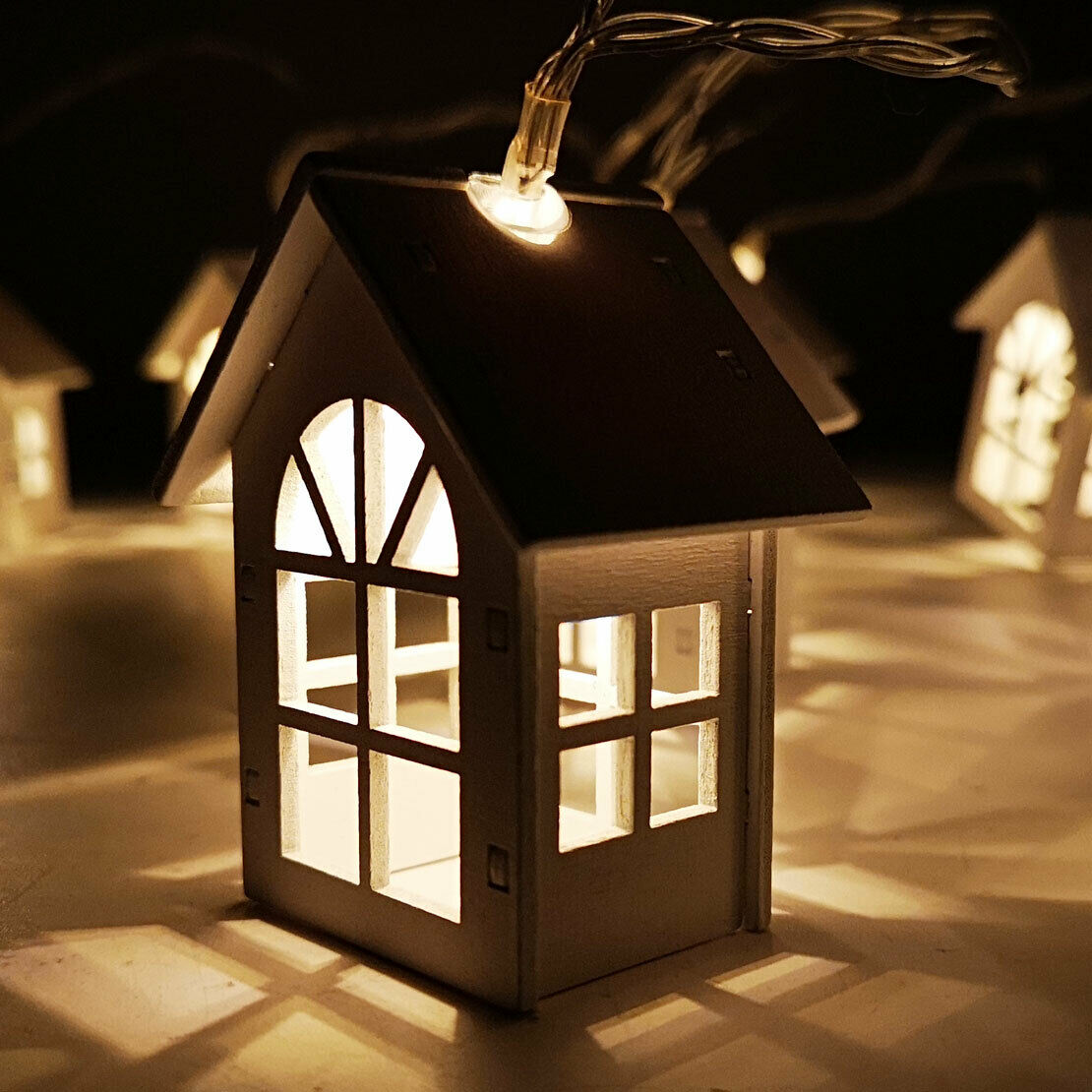 Mini Wood House LED Light Lamp Christmas Tree Hanging Ornaments Decoration as